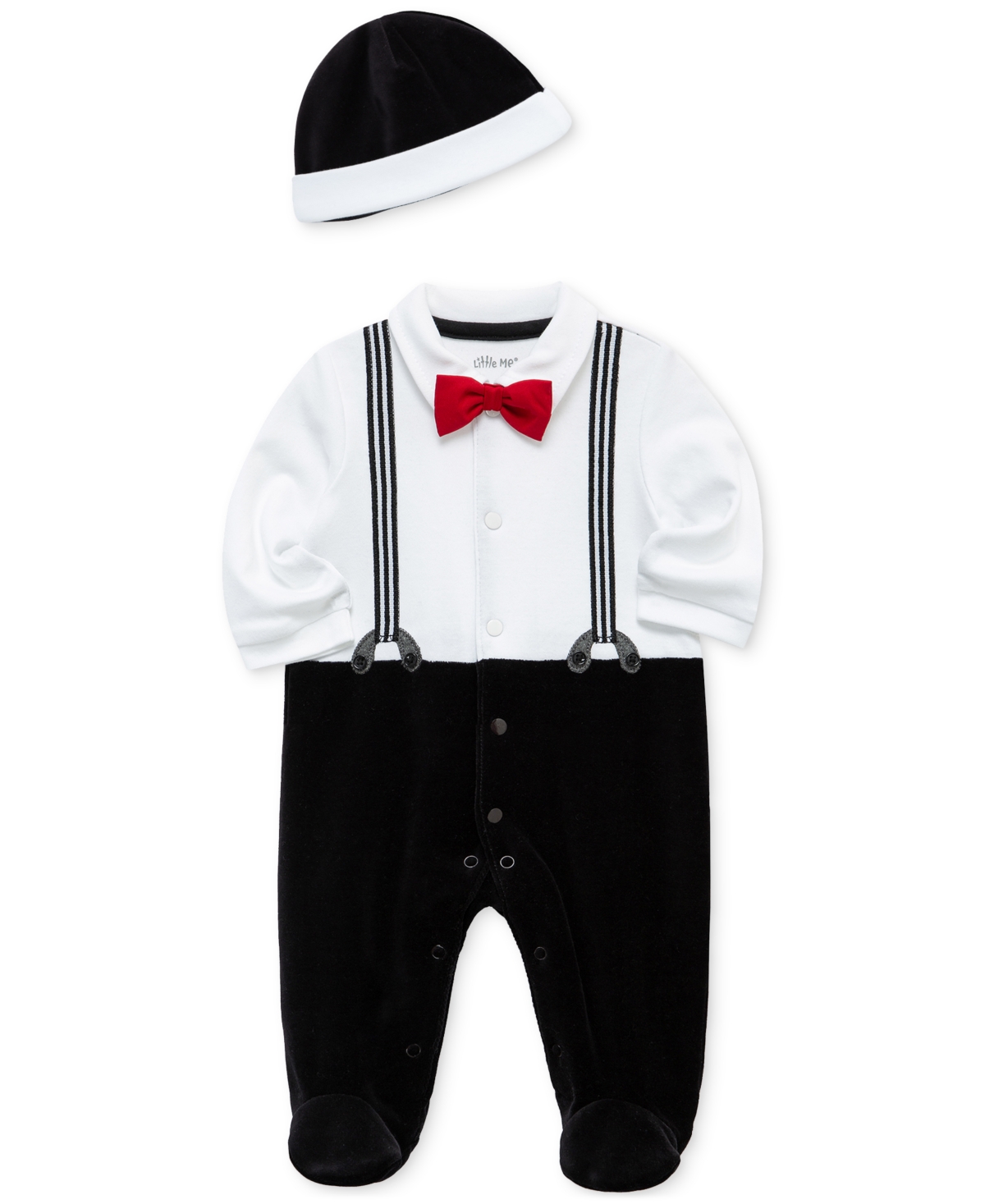 Little Me Baby Boys Handsome Footed Pajamas And Hat Set In White