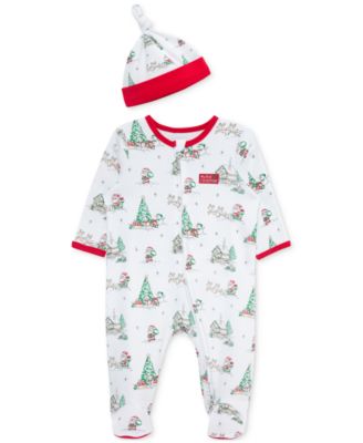 Little Me - Baby Cotton Holiday Scene Footed Coverall & Hat