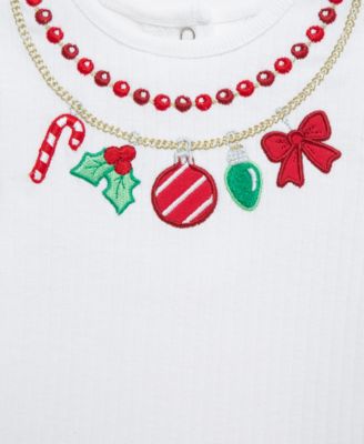 Baby Girls Necklace-Embroidered Holiday Bodysuit Headband & Skirted Leggings, 3 Piece Set