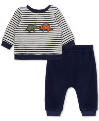 Little Me - Baby Boys Dino Striped Velour Top & Pants, 2 Piece Set