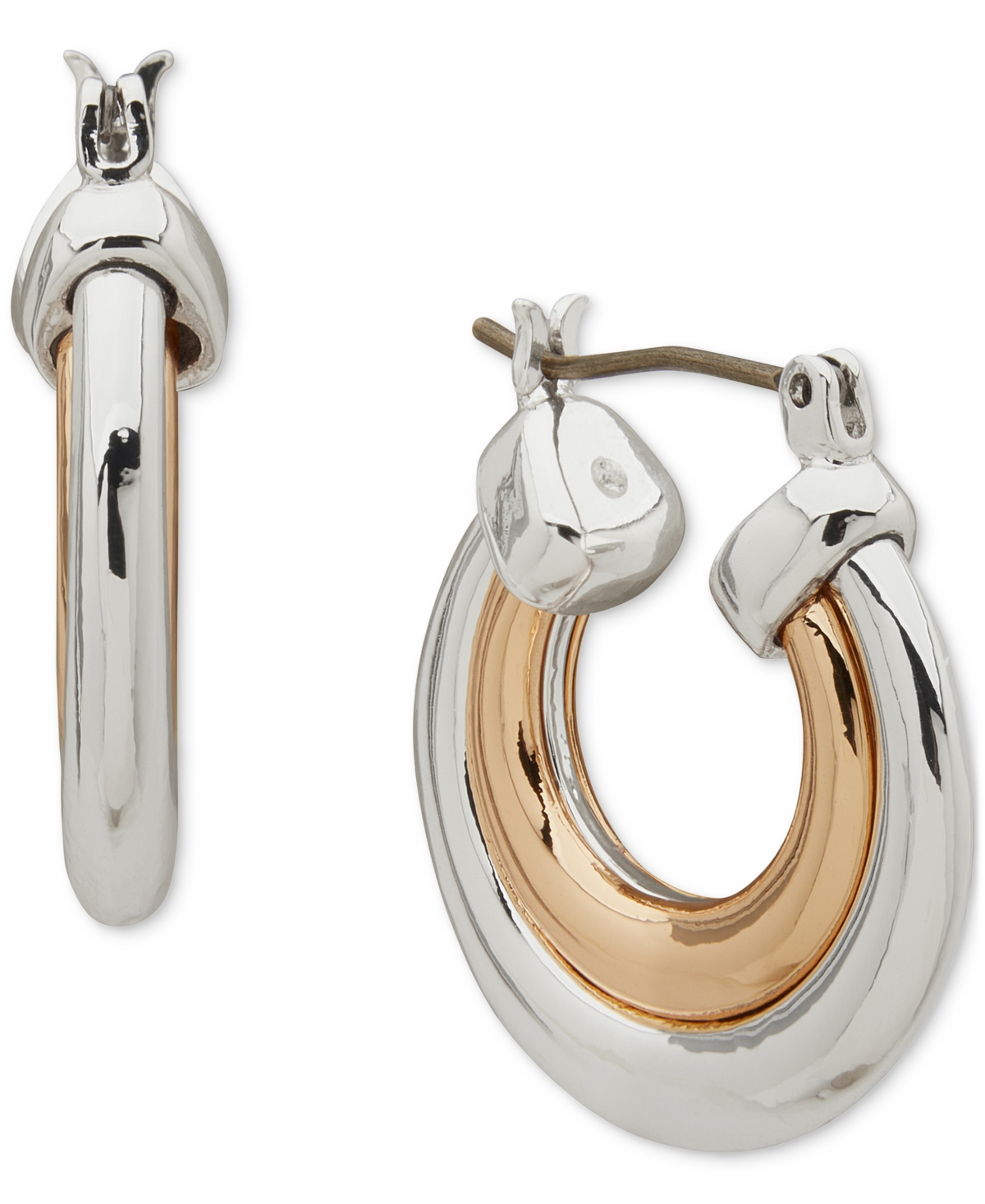 Two-Tone Small Double-Row Hoop Earrings, 0.98" - T-TONE