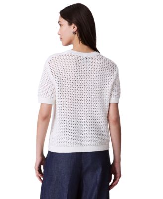 Women's Cotton Open-Stitch Short-Sleeve Sweater