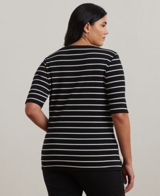 Plus Size Striped Cotton Boatneck T-Shirt 