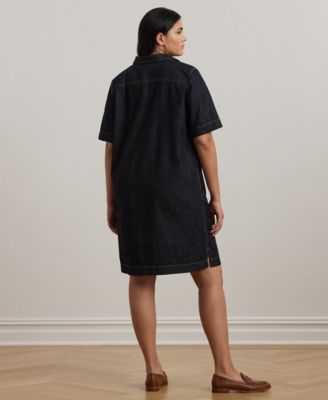 Women's Plus Size Short-Sleeve Denim Cotton Shift Dress