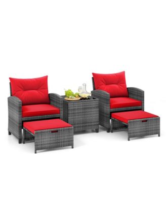 5 Piece Patio Rattan Furniture with 2 Ottomans & Coffee Table