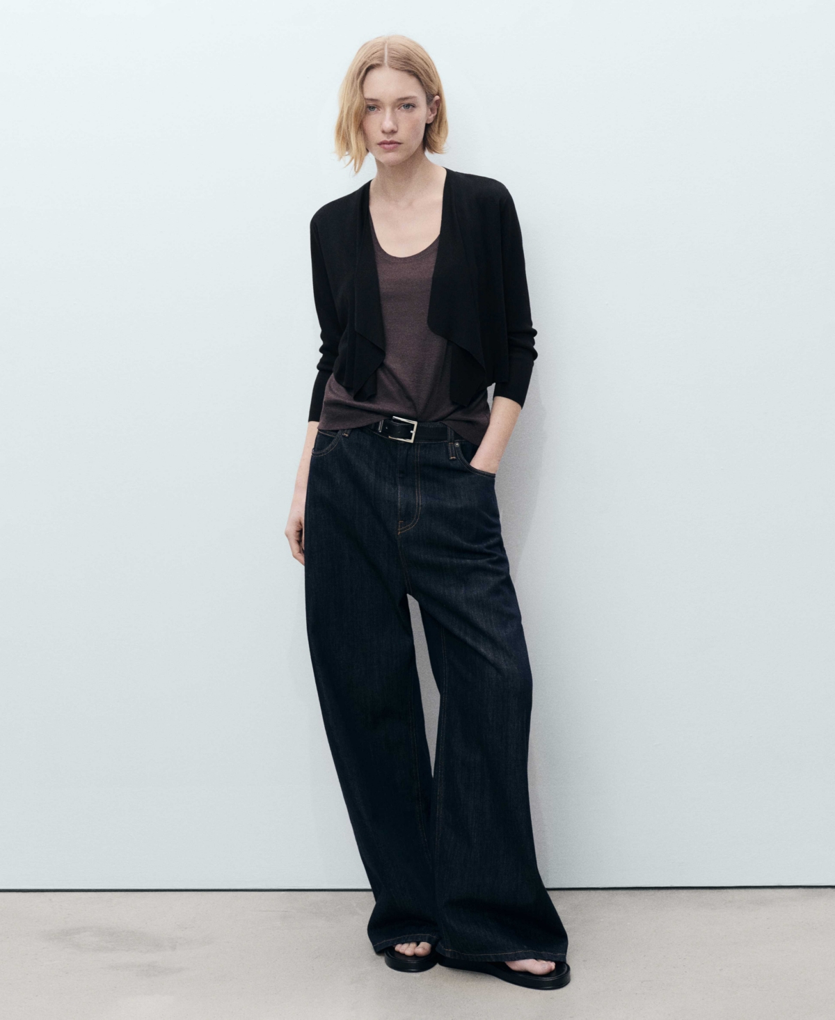 Mango Open Front Cardigan In Black