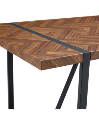 1Pc MDF & Metal Legs, Fishbone Textured Top, Retro Style Rectangular Dining Table