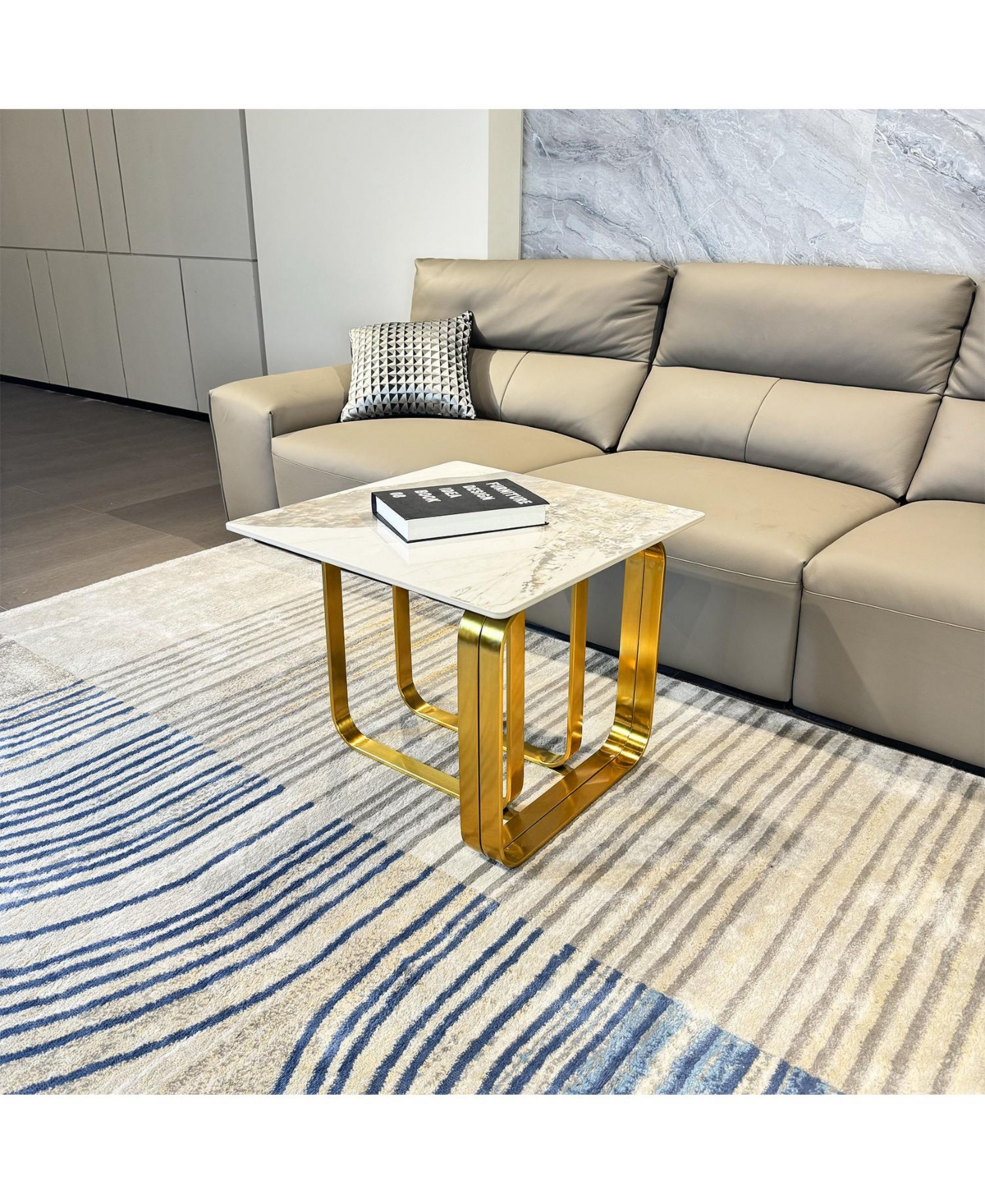 Streamdale Furniture Streamdale Rectangular End Table with Sintered Stone Top, Metal Frame for Living Room