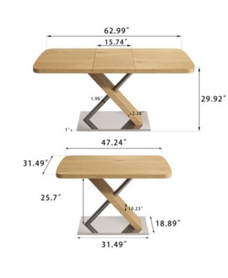Streamdale Retractable Dining Table, Wood Color, Seats 4-6, Cross Base