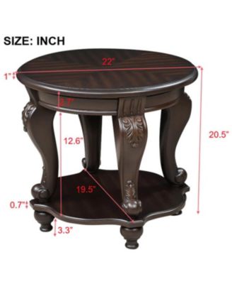 Streamdale 22" Two Tone Round End Table,Solid Wood Sofa Side Table with Shelf,Living Room Corner Table Easy Assemble, Espresso
