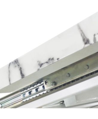 Modern Square Dining Table with Stretchable Design, Printed Marble Top and MDF X-Shape Legs with Metal Base