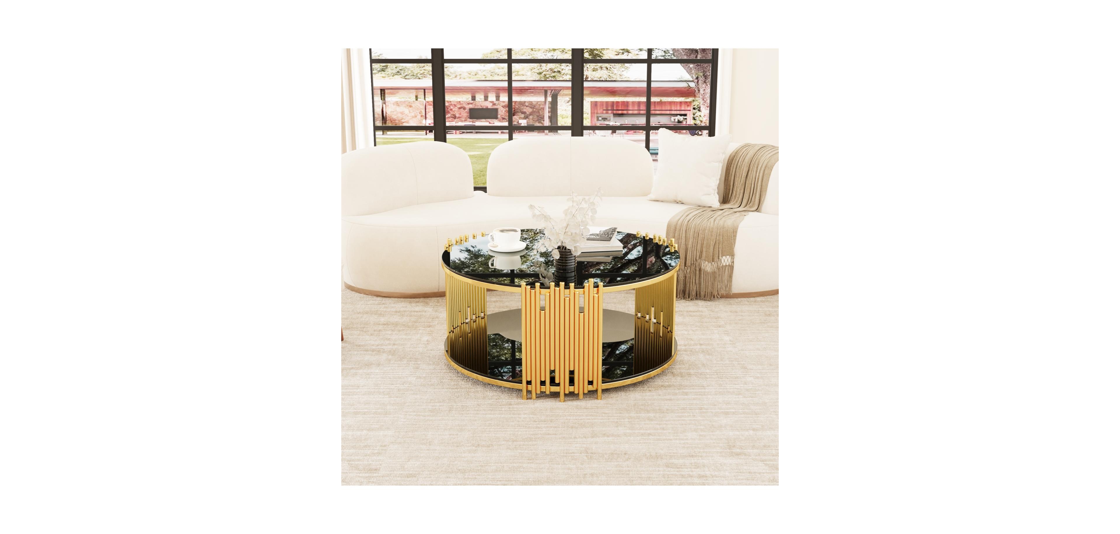 Streamdale Furniture Modern Stainless Steel Coffee Table with Black Glass Top