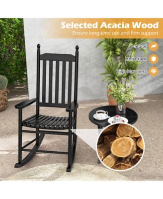 High-Back Acacia Wood Outdoor Rocking Chair with Solid Rocking Base-Black