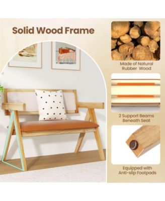 Rubber Wood Dining Bench with Armrest Sherpa Upholstered Backrest and Soft-padded Seat-Natural