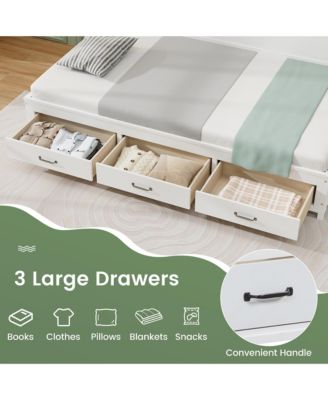 Twin Size Daybed w/ 3 Drawers Wooden Sofa Bed Frame w/ Storage Shelves