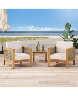 Streamdale Acacia Wood Club Chair, Wicker Accents, Teak Finish