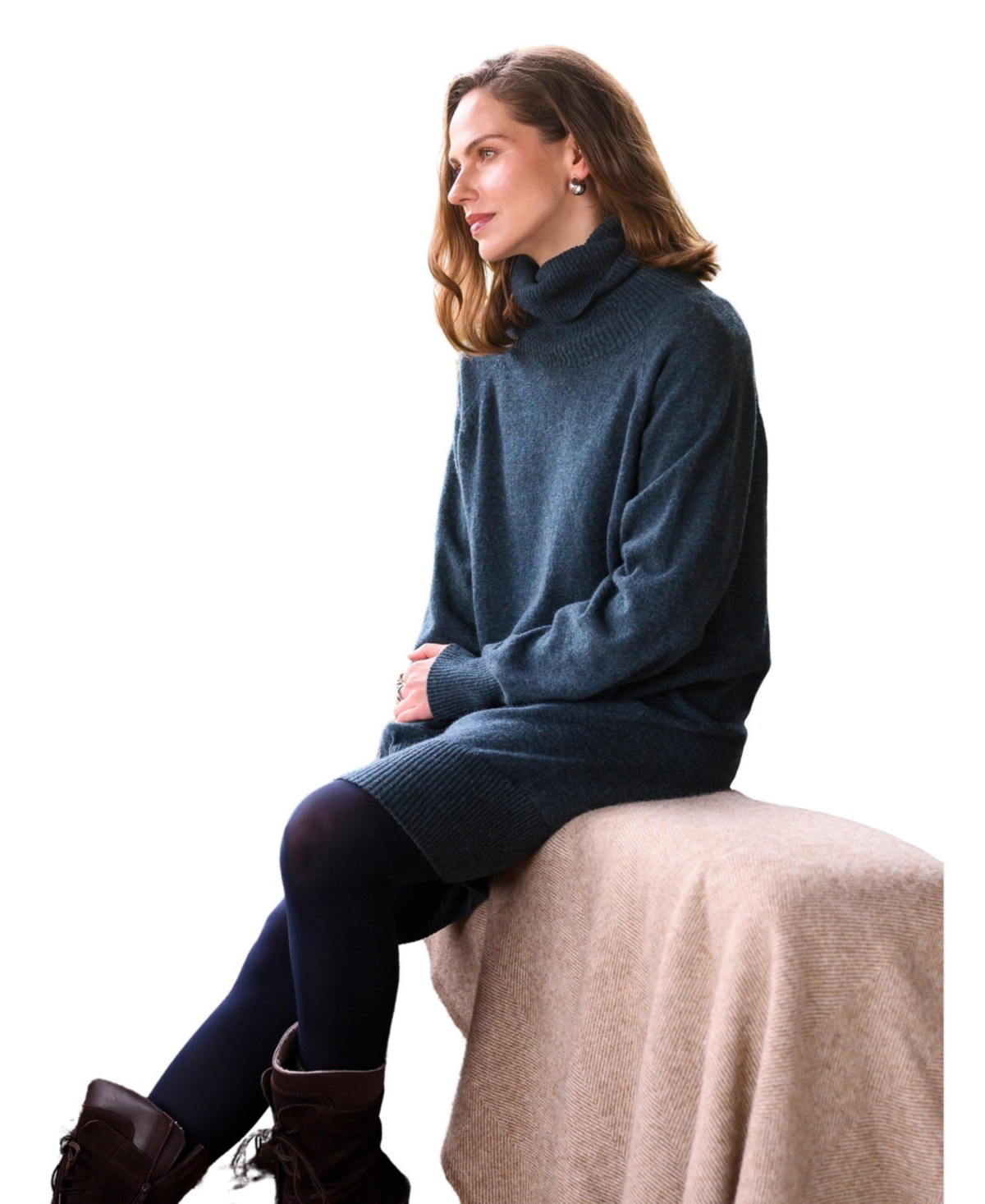 Women's Geelong Turtleneck Knee Length Dress - Deep icelandic blue