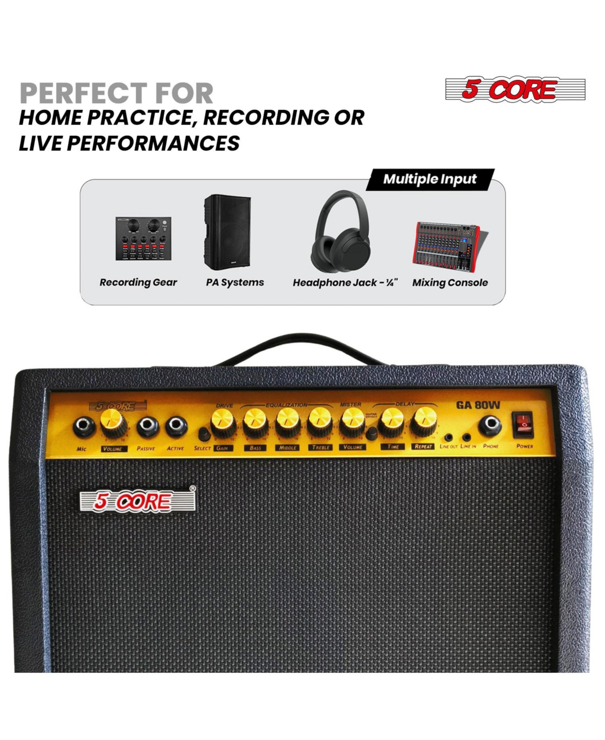 5 Core Guitar Amp 80 Watt Electric Amplifier w Built in 10" Speaker Portable Mini Practice Amps