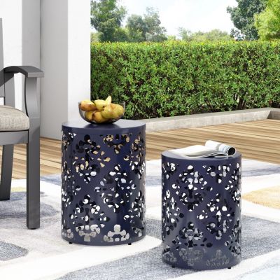 Elegant Iron Cut Side Table Set with Cylindrical Structure