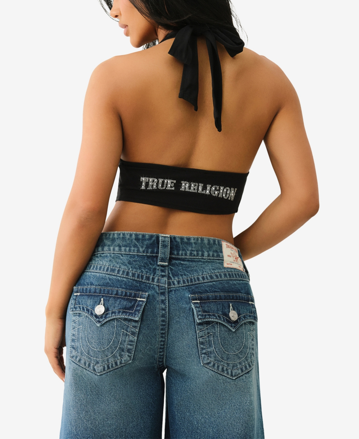 Shop True Religion Women's Bandeau Halter Neck Crop Top