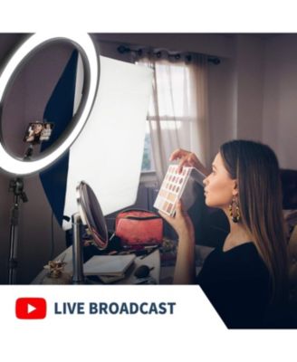 20-inch LED Ring Light Kit for Makeup YouTube Video Blogger Salon - Adjustable Color Temperature with Battery or DC Power Option, Battery, Charger, AC Adapter, Phone Clamp and Stand Included