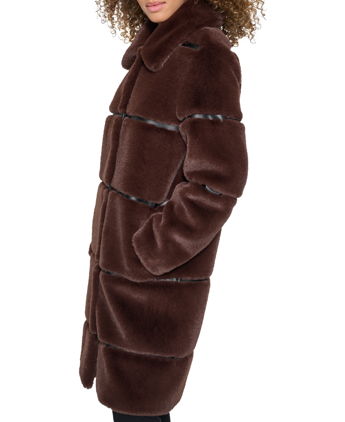 Karl Lagerfeld Womens Faux-leather Trim Faux-fur Coat In Brown