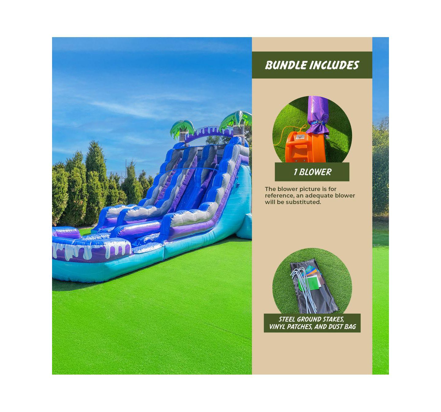 Детская игрушка Xjump Tropical Deep Sea 19ft Dual Lane Side Loader Inflatable Water Slide with Pool, Commercial Grade PVC Backyard Water Park (Blower Included), цвет: Синий / Фиолетовый — фото 2