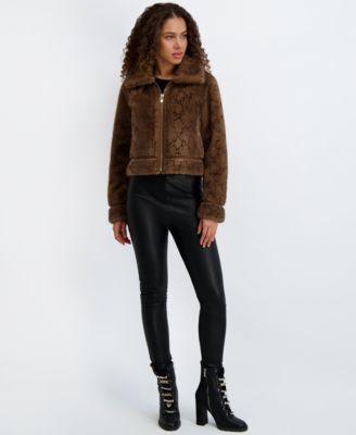 KARL LAGERFELD PARIS - Women's Printed Faux-Fur Bomber Jacket