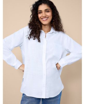 Maternity Long Sleeve Button-Up Poplin Shirt - Motherhood