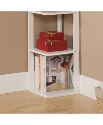 - Whiteley Wood Wall Corner 5 Tier Bookshelf Display Stand, White