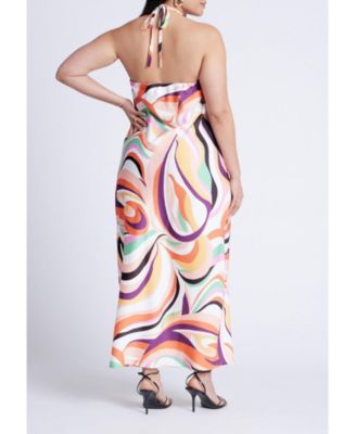 Women's Plus Size Tie Neck Printed Maxi Dress