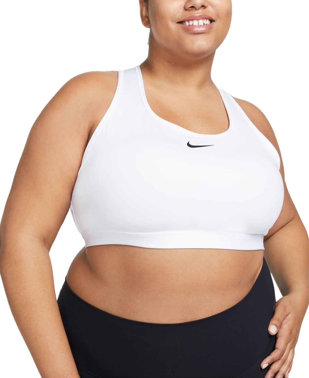Plus Size Active Medium-Support Padded Logo Sports Bra - White