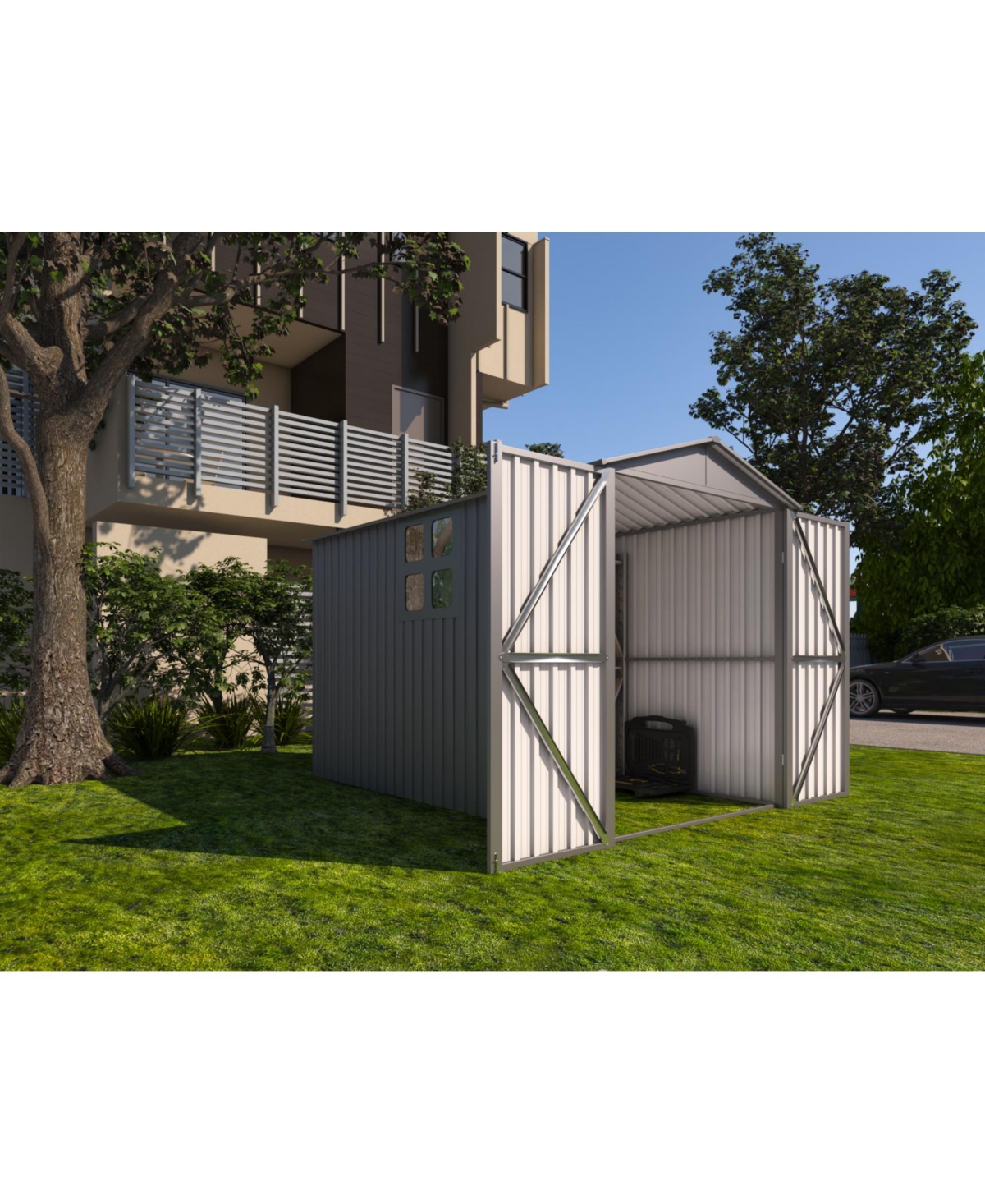 Streamdale Furniture Motorcycle Outdoor Steel Storage Shed With Window