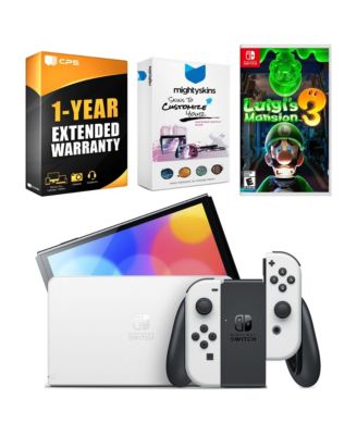 Switch OLED Console Mario Kart 8 Deluxe Bundle with Luigi's Mansion 3, MightySkins Console and Controller Skin Voucher, and 1 Year CPS Extend