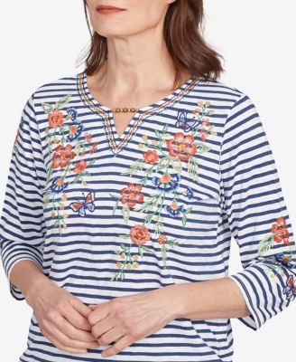 Petite El Paso Floral Stripe Ruched Sides Top