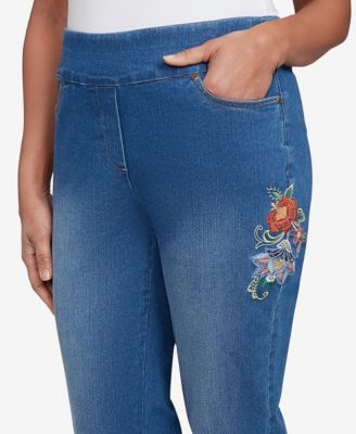 Petite El Paso Floral Vine Embroidered Denim Ankle Pants