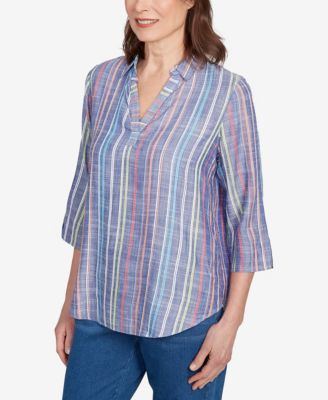 Petite El Paso Textured Multi Stripe Collared Top