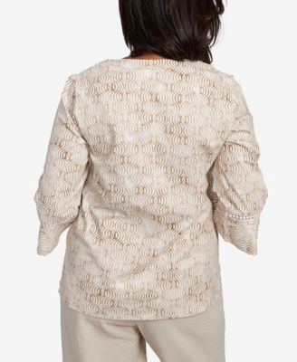 Petite Copper Canyon Printed Floral Bell Sleeve Embroidered Top