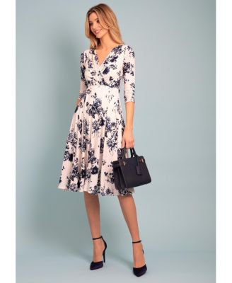 Women's Annie V-Neck 3/4 Sleeve Midi Dress