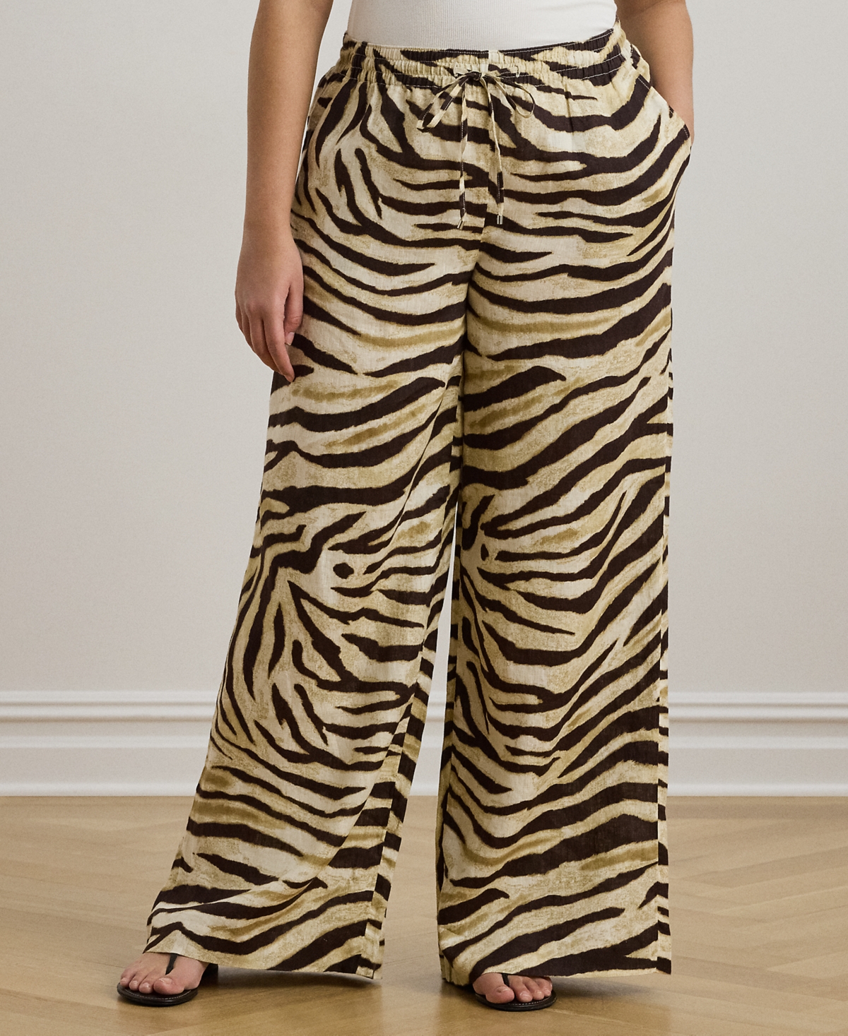 Ralph Lauren Plus Size Zebra-print Linen Wide-leg Pants