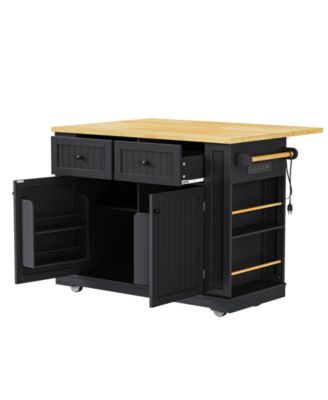 48" Kitchen Island w/ Stools, Power, Storage, Drop Leaf