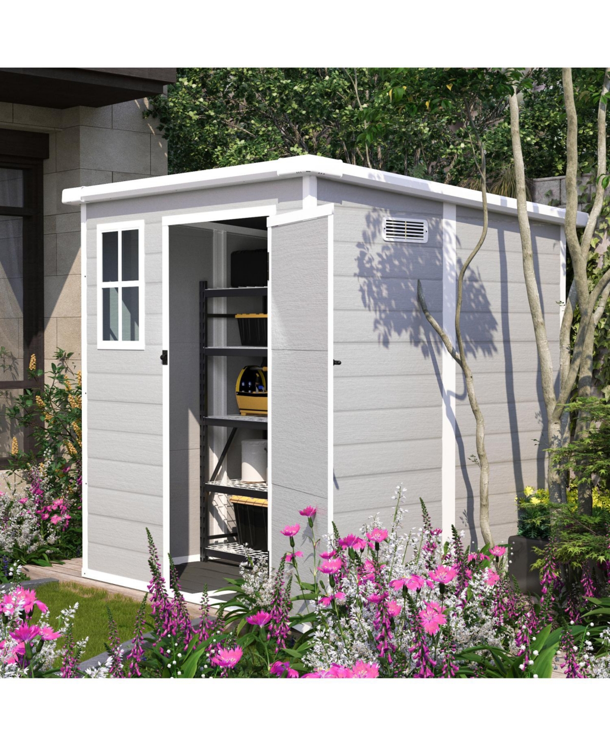 Streamdale Furniture 6x6 Ft Waterproof Resin, Lockable Doors Outdoor Storage Shed