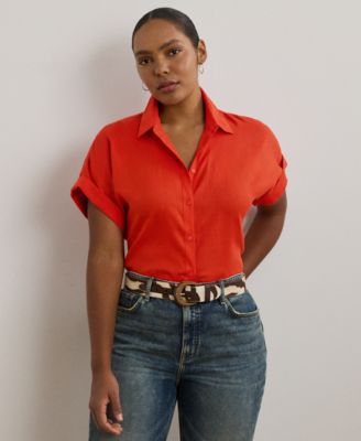 Lauren Ralph Lauren - Plus Size Relaxed-Fit Linen Short-Sleeve Shirt