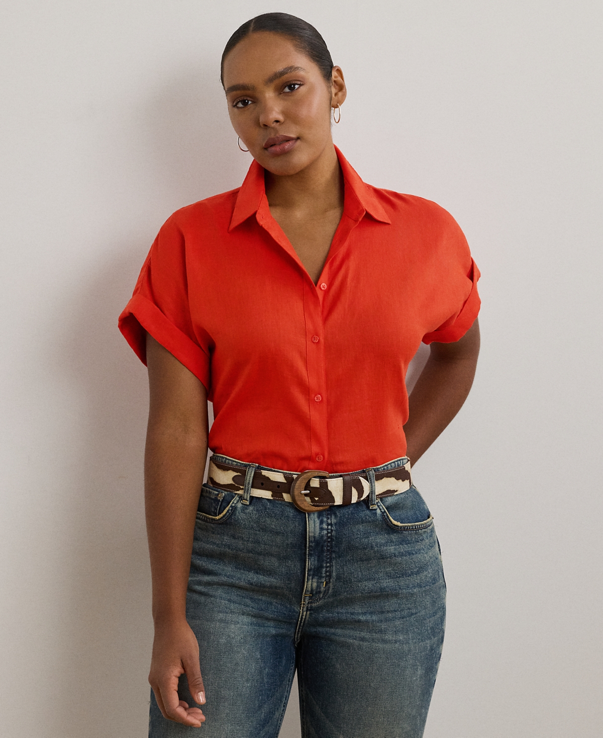 Ralph Lauren Plus Size Relaxed-fit Linen Short-sleeve Shirt