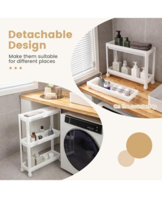 2 Pieces 3-Tier Slim Detachable Storage Cart with Drainage Holes and Wheels