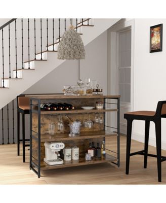 Kitchen Island with 4-Tier Storage Shelf and Long Footrest for Home