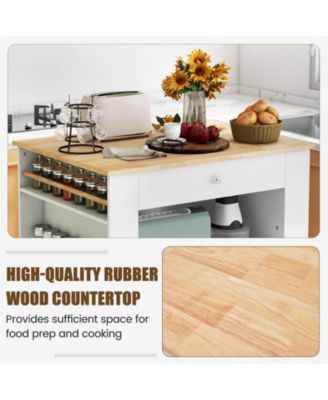 Rubberwood Top Kitchen Island with Storage