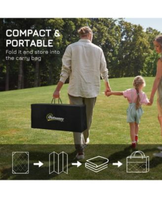 Reversible Outdoor Rug, 9' x 18' Waterproof Plastic Straw Floor Mat, Portable RV Camping Carpet with Carry Bag, Large Floor Mat for Backyard, Deck, Picnic, Beach, Black & Gray Geometric