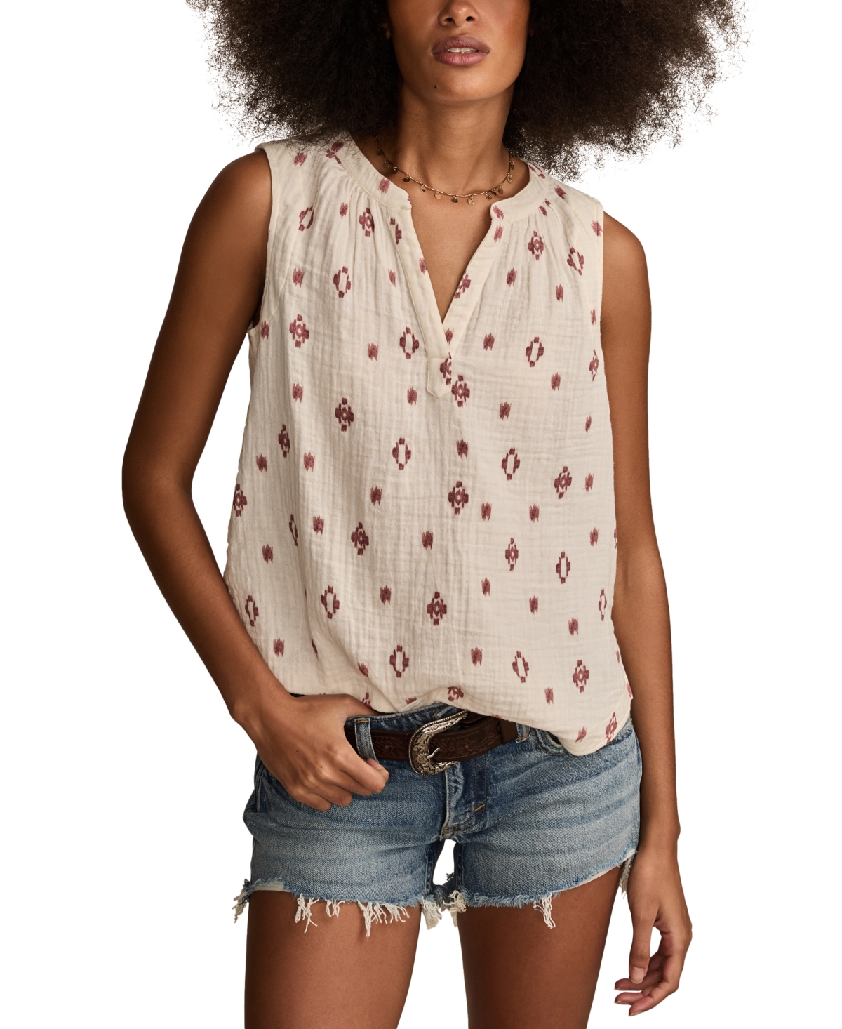 LUCKY BRAND SLEEVELESS POPOVER SHIRT 
