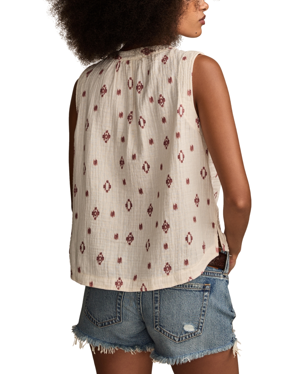 LUCKY BRAND SLEEVELESS POPOVER SHIRT 
